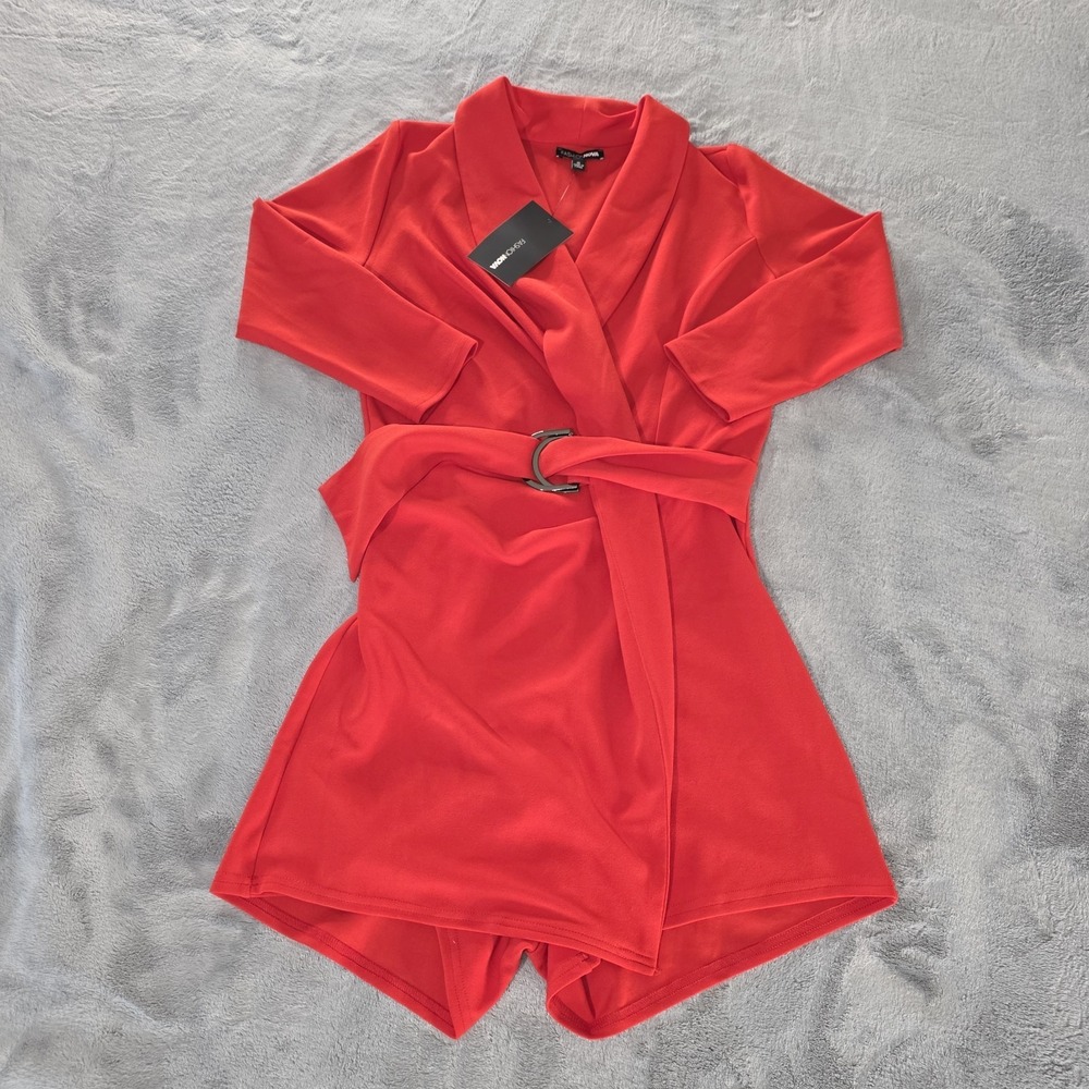 Fashion Nova Womens Risky‎ Business Romper Size Small Long Sleeve Red NWT New!